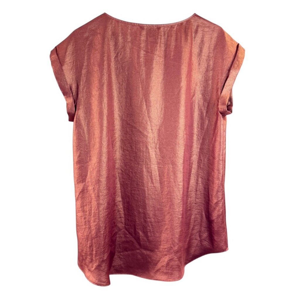 Express Petite Satin Rose Gold Cross Strap V-Neck Cap Sleeve Top MP - Picture 2 of 5
